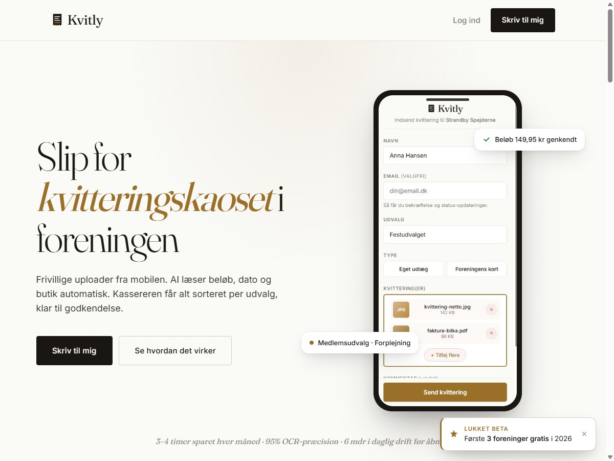 Kvitly — kvitteringshåndtering for foreninger